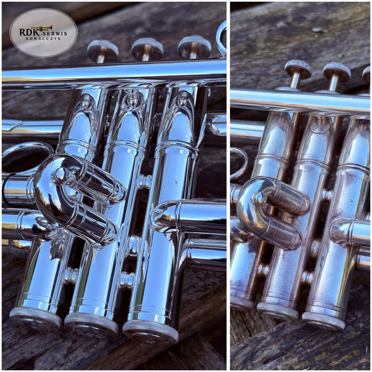 Trąbka – przed i po pełnej konserwacji – serwis instrumentów dętych Luboń