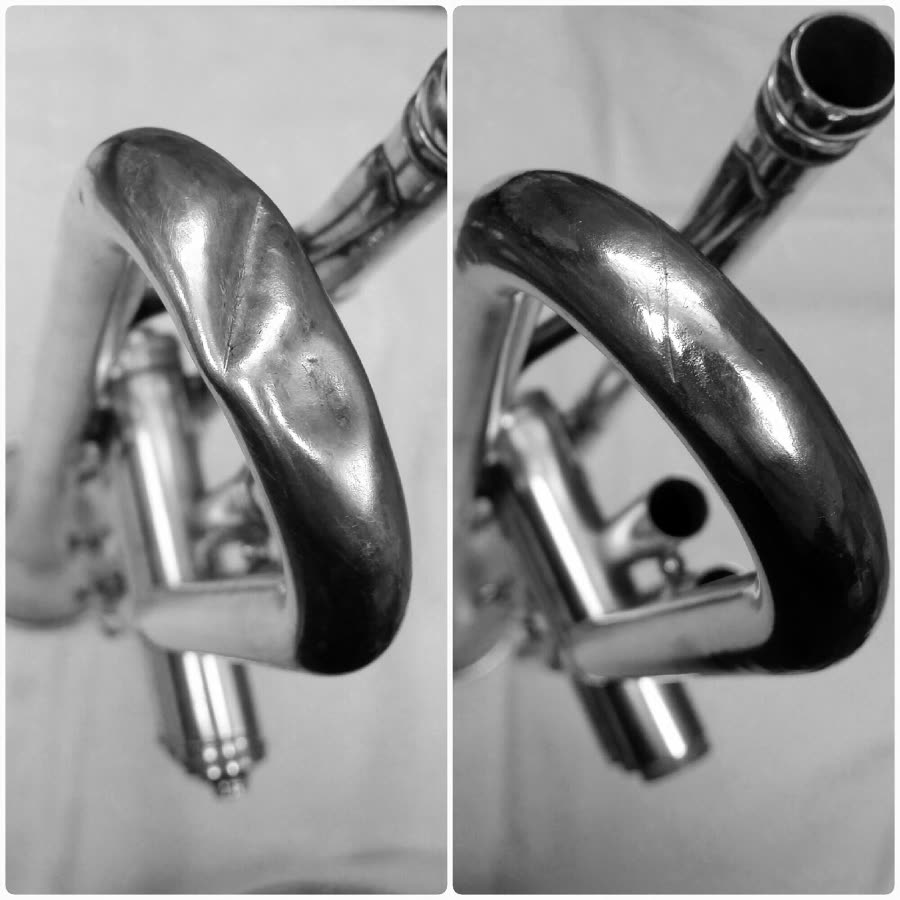 Kolano strojeniowe – korekta deformacji – serwis instrumentów dętych RDK